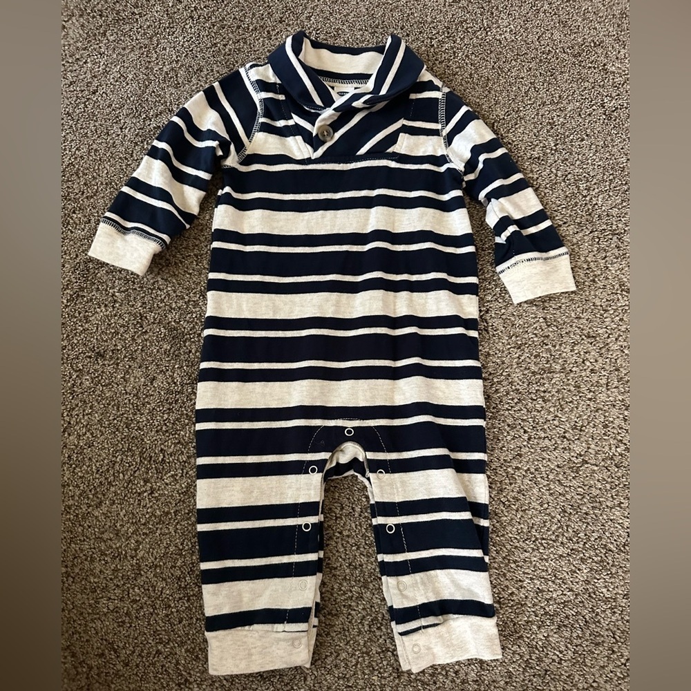 Striped Navy and White baby One Piece